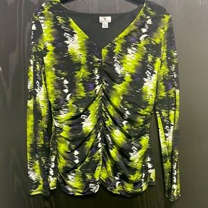 EUC Worthington Top Blouse Size Large Black Green Purple